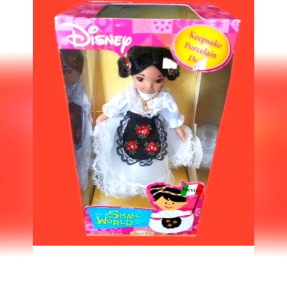 Vtg 2005 Disney Brass Key Its a Small World Mexico Porcelain Doll Keepsake Toy